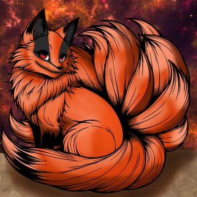 realistic detailed 9 tailed anime fox
