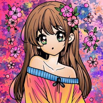 pretty anime girl with show shoulder shirt