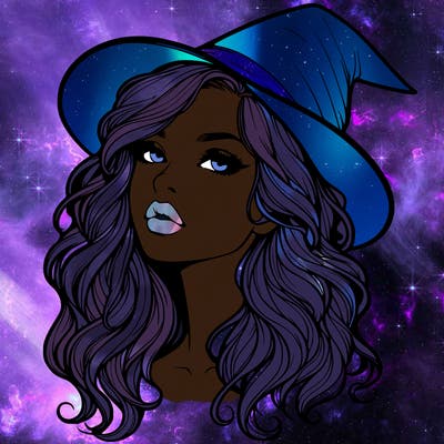 realistic witch girl with wavy hair and lips