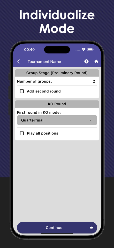 Pantalla de la aplicación Gestor de Competiciones y Torneos para personalizar la configuración de la fase de grupos y la ronda de eliminación.