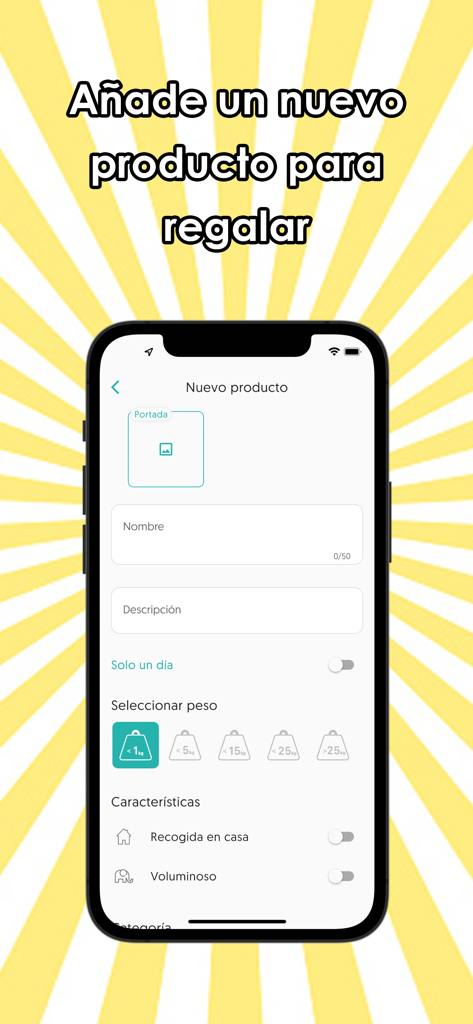Siuxs - Interface do aplicativo Siuxs mostrando o formulário para adicionar um novo produto para doação