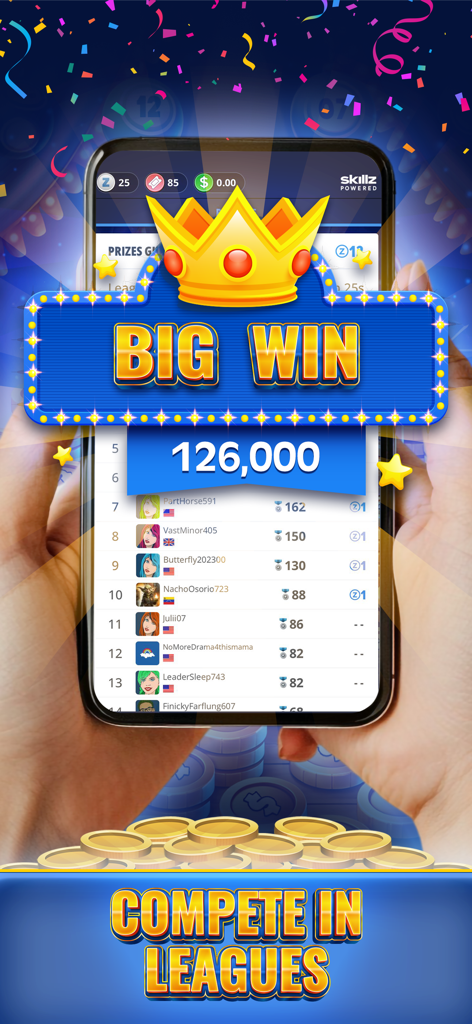 Cash Prize Bingo - Cash Prize Bingo game screen showing a big win and leaderboard