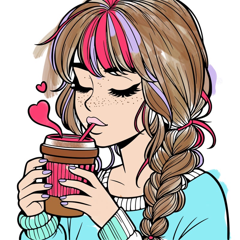 realistic girl drinking coffee