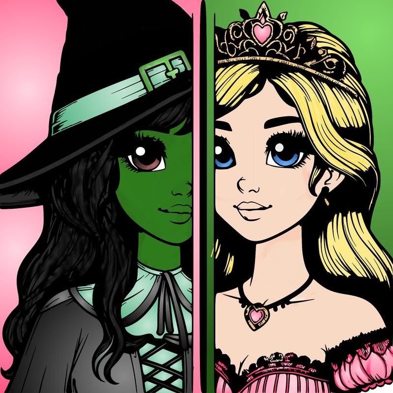 realistic girl split half witch half princess