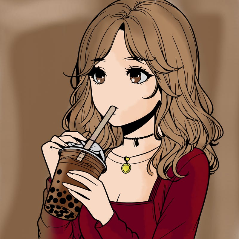 realistic girl drinking boba tea