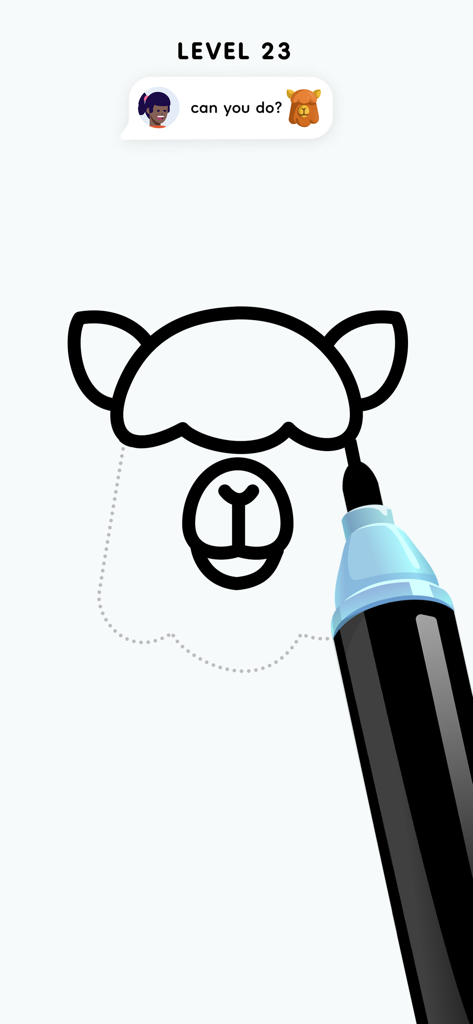 Digital marker drawing an alpaca outline in Color Page ASMR game