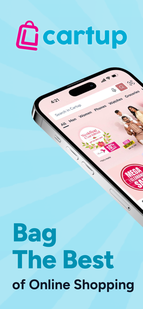 Cartup: Online Shopping - Cartup online shopping app interface showing product categories and deals