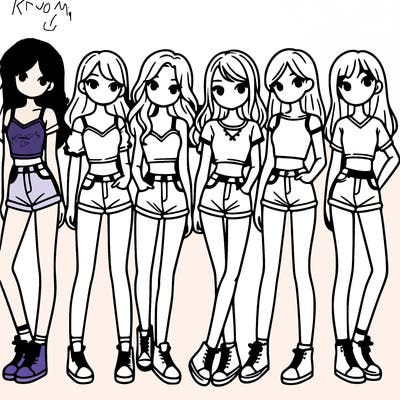 a group of girls wearing crop tops and shorts