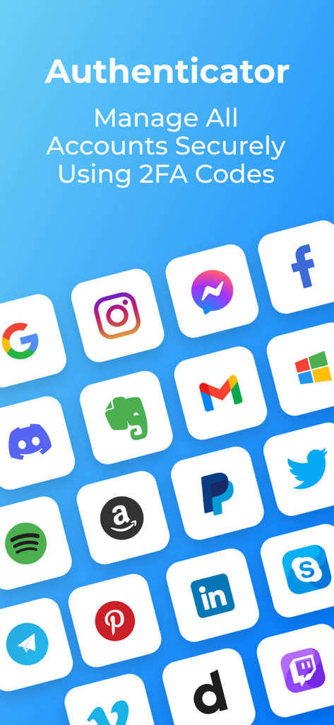 Authenticator App PRO - Authenticator App PRO screen showing various app icons for secure 2FA account management
