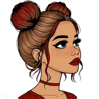realistic girl with buns on the top of her head