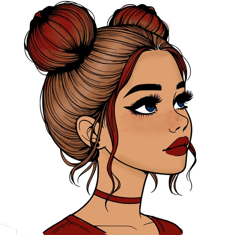 realistic girl with buns on the top of her head