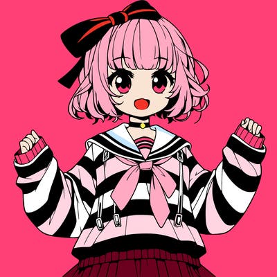 a realistic anime girl dressed up as beetle juice