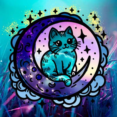 cat on the moon tattoo