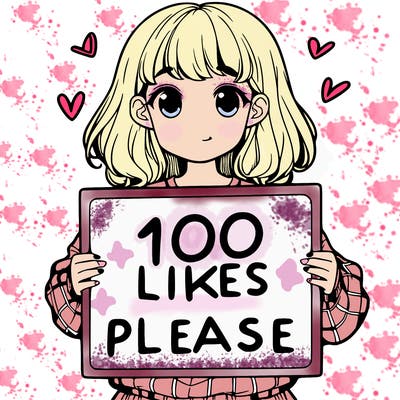 a girl holding a sign saying 100 likes please