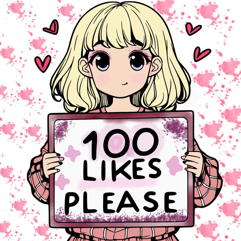 a girl holding a sign saying 100 likes please