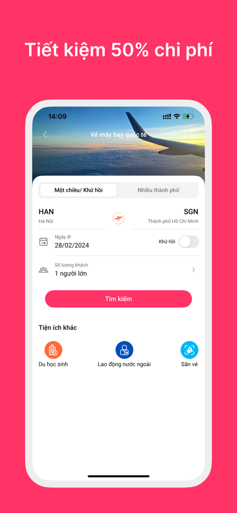 myPartner by Mytour - 마이트립(Mytour) myPartner 앱의 항공편 예약 검색 화면 스크린샷으로, 하노이-호치민 노선을 보여줍니다.