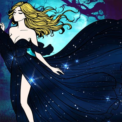 realistic woman in dress flowing the the wind