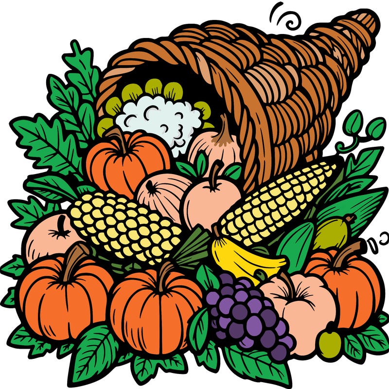 a cornucopia spilling out autumn fruit%2c vegetable