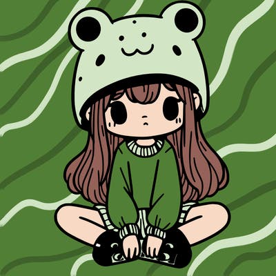 a girl wearing a frog hat and some frog socks