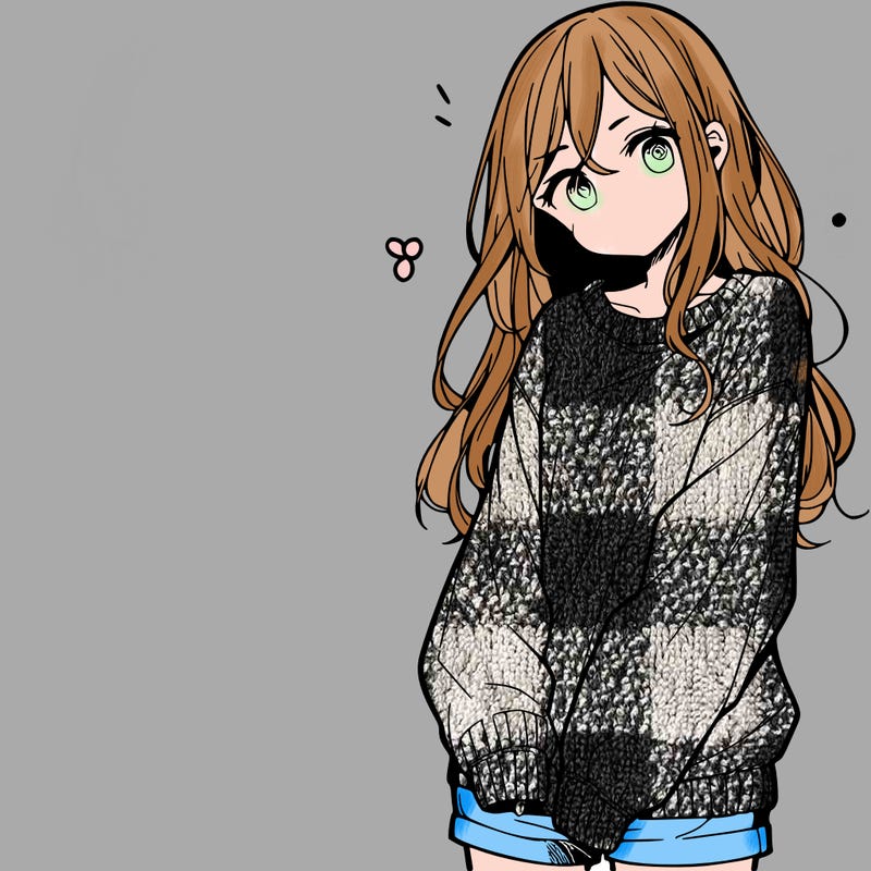 manga teen girl  in a sweater and baggy pants