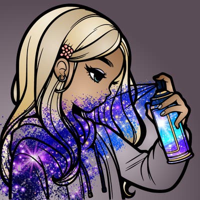 a realistic girl spray painting