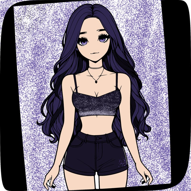 a realistic girl with long hair and in a crop top and shprts