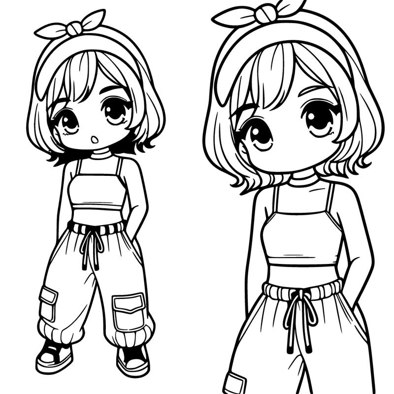 cute girl in a crop top and baggy  pants