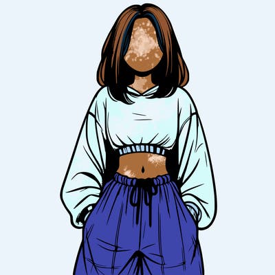 realistic girl faceless with baggy pants and a crop top