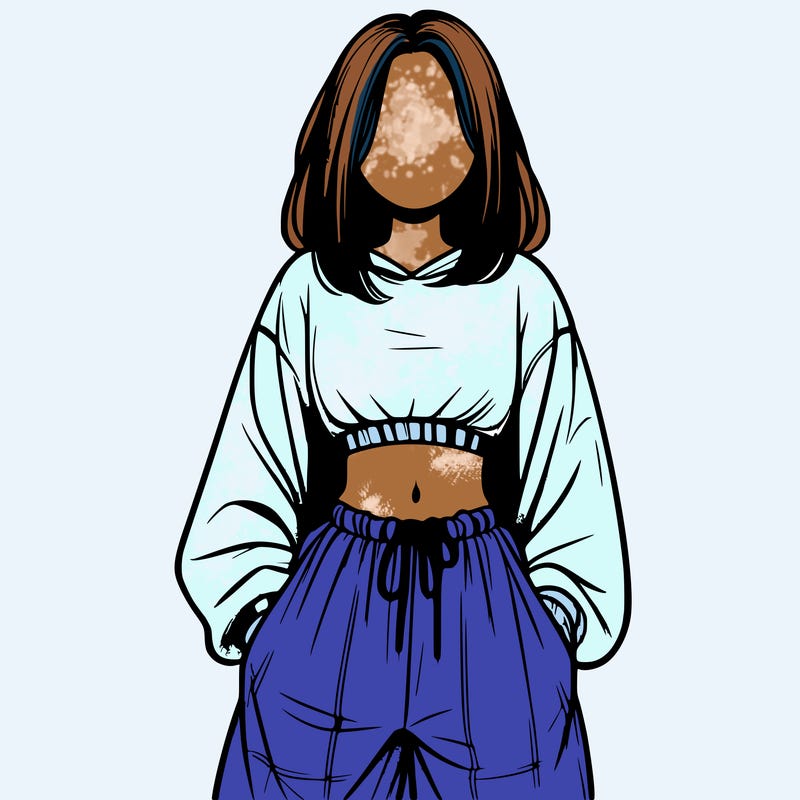 realistic girl faceless with baggy pants and a crop top
