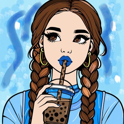 realistic girl with braided hair drinking boba