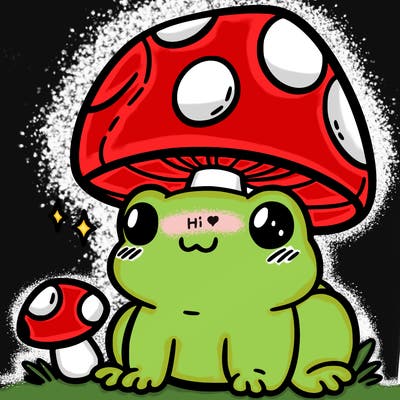 a cute frog with a mushroom hat