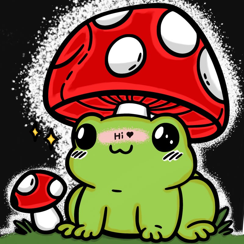a cute frog with a mushroom hat