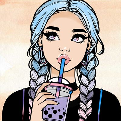 realistic girl with braided hair drinking boba