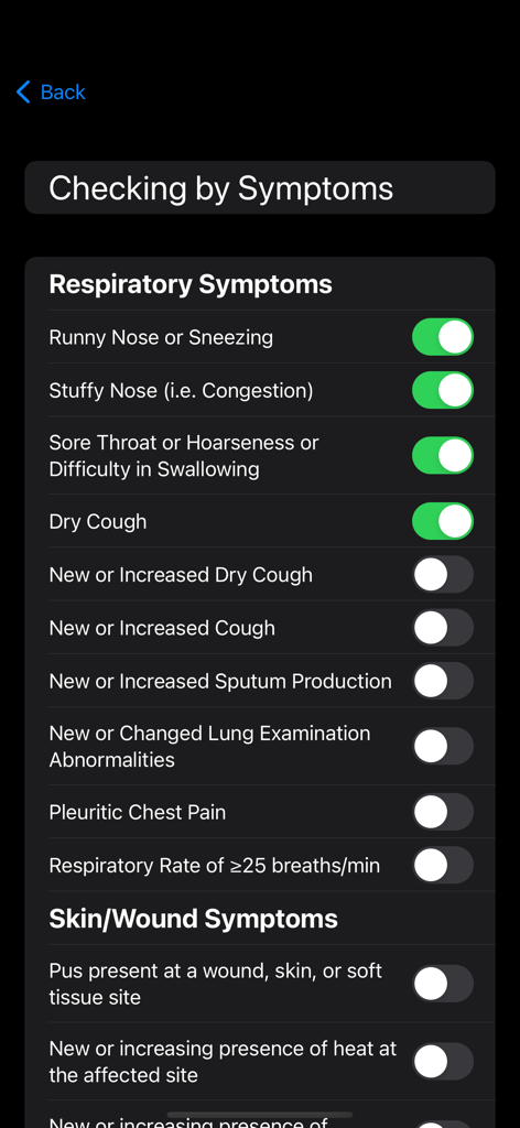 Infection Checker - Infection Checker app symptom screening checklist for respiratory and skin conditions