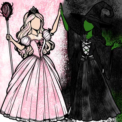 detailed realistic split of a princess and a witch