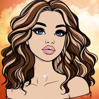 realistic girl with wavy hair and lips