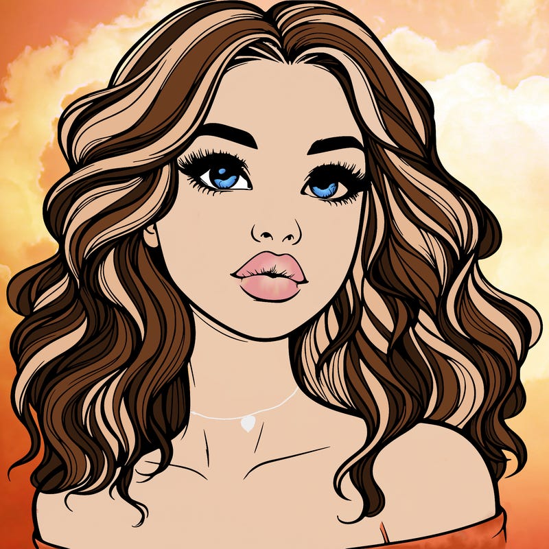 realistic girl with wavy hair and lips