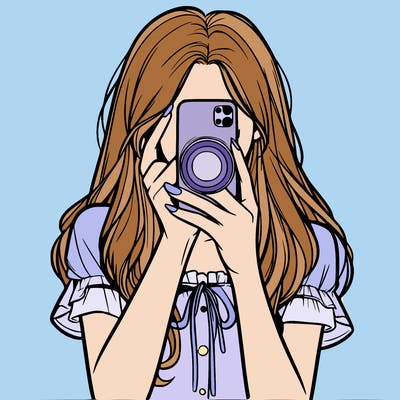 a realistic girl holding her phone taking pictures
