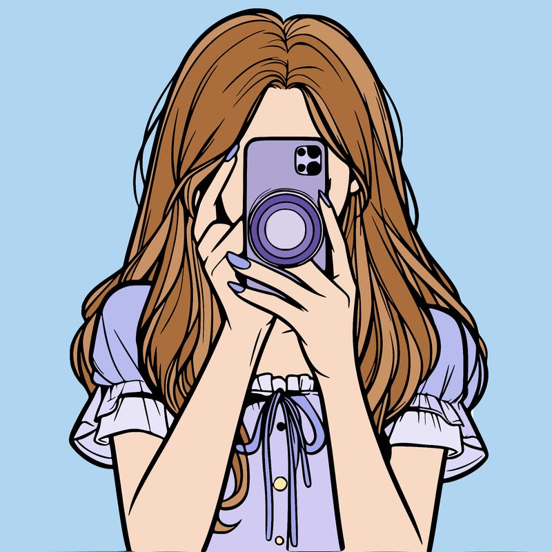 a realistic girl holding her phone taking pictures