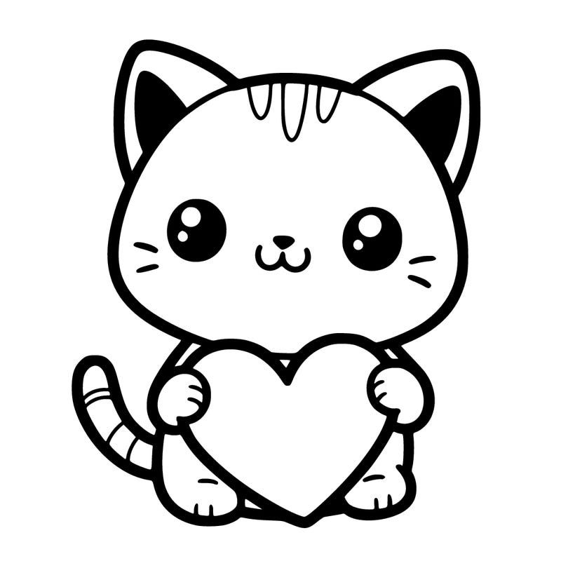 a cute cat holding a blank heart