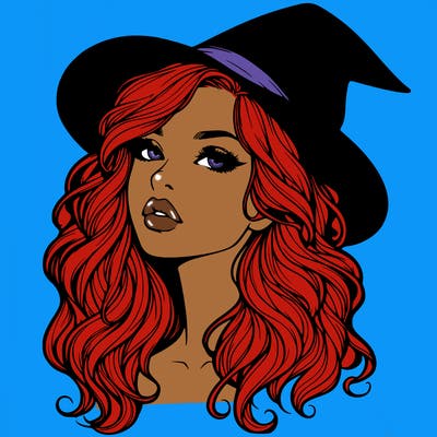 realistic witch girl with wavy hair and lips