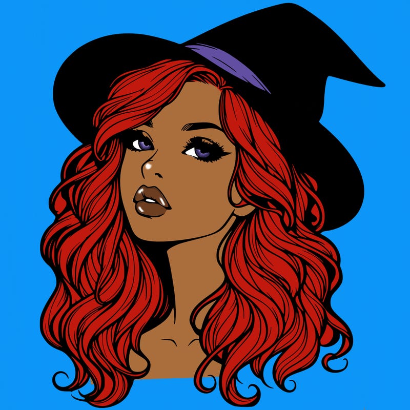 realistic witch girl with wavy hair and lips