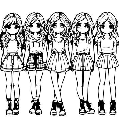 group of 6 realistic girls in a row