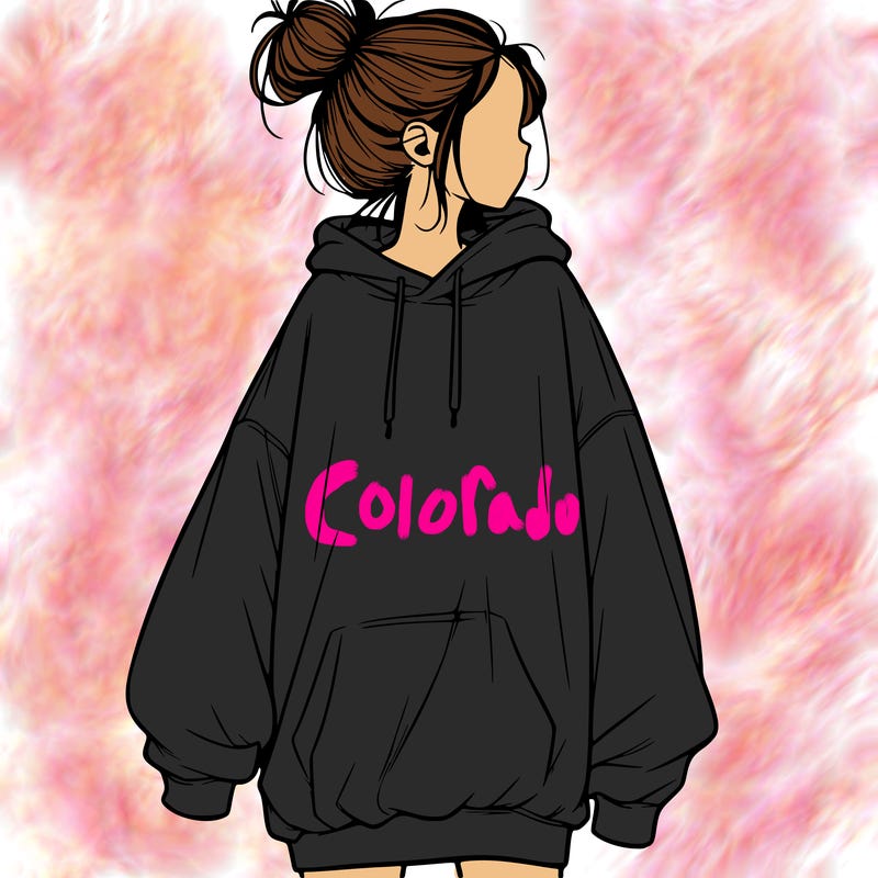 realistic girl with a oversized sweatshirt on and a bun