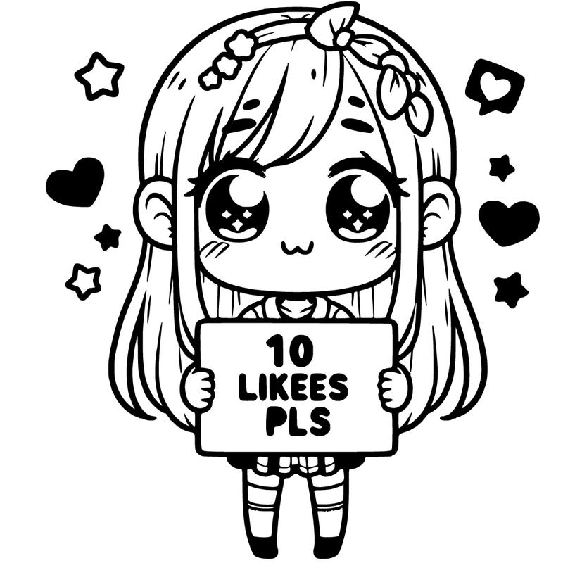 cute girl holding a sign saying 10 likes pls