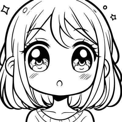 a cute manga girl with big eyes, a small mouth, nose and chin and a fairly round face
