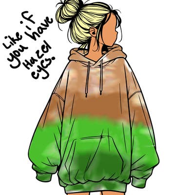 realistic girl with a oversized sweatshirt on and a bun