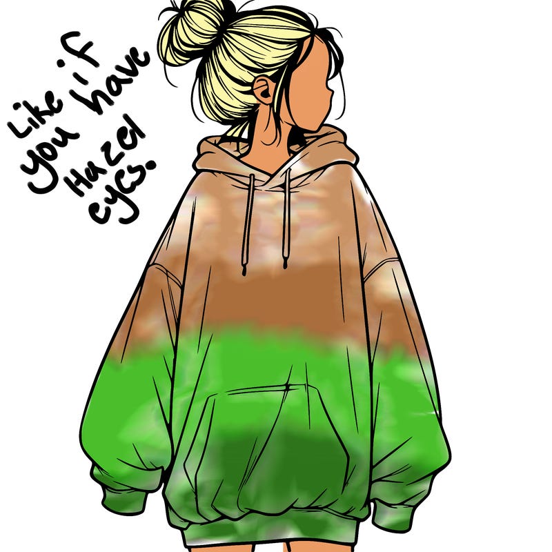 realistic girl with a oversized sweatshirt on and a bun