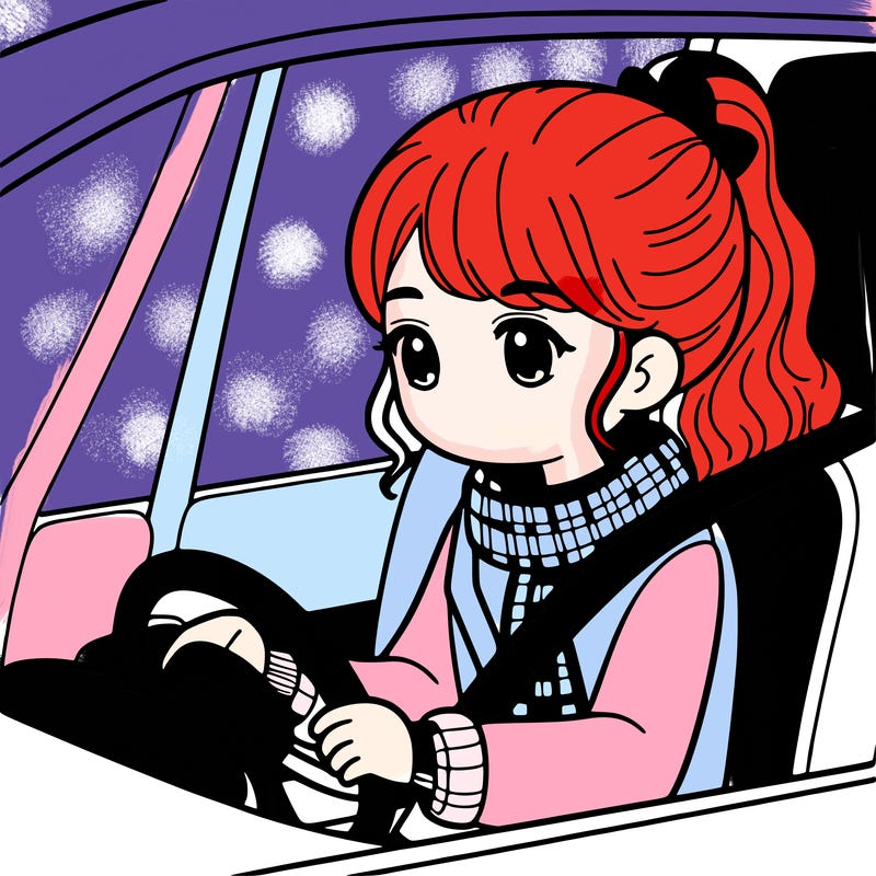 a girl in a car
