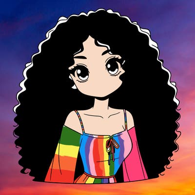 a black anime girl with long afro hair